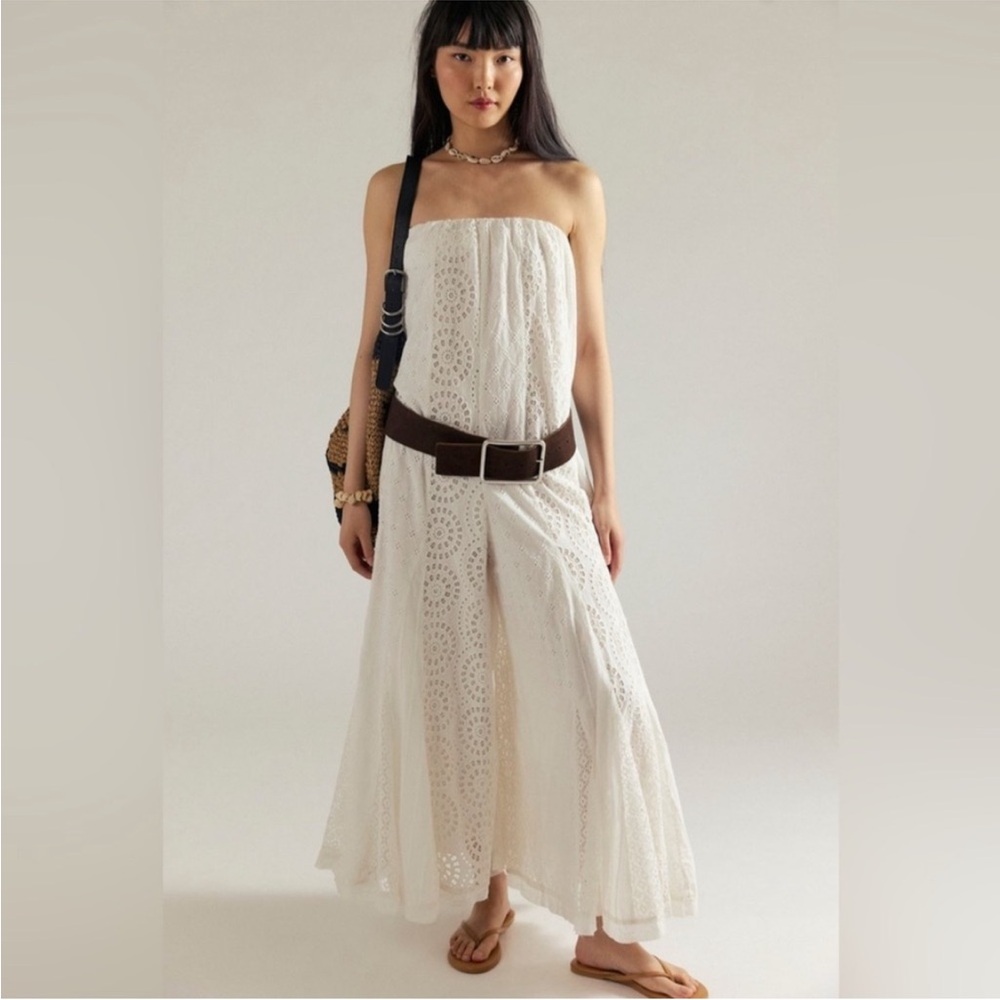Free People Cream Strapless Lace Jumpsuit